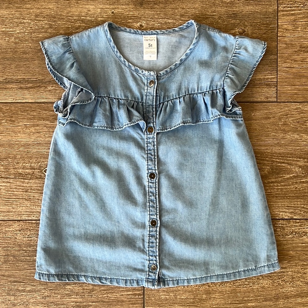 Faux Denim Style Ruffle Top